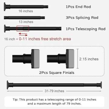 UIOSANRT Shower Curtain Rod Adjustable 31-79", Anti-Rust Shower Rod & Spring Tension Shower Rod No Drill, Black Shower Curtain Rod for Bathroom Tension Rod