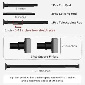 UIOSANRT Shower Curtain Rod Adjustable 31-79", Anti-Rust Shower Rod & Spring Tension Shower Rod No Drill, Black Shower Curtain Rod for Bathroom Tension Rod