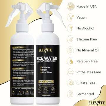 Elevate Rice Water Hair Growth Spray - Infused with Biotin, Caffeine & Aloe Vera for Thicker, Longer, Softer Hair - Fermented Leave In Mist for Thinning, Damaged Hair - Vegan & Non-Greasy