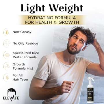 Elevate Rice Water Hair Growth Spray - Infused with Biotin, Caffeine & Aloe Vera for Thicker, Longer, Softer Hair - Fermented Leave In Mist for Thinning, Damaged Hair - Vegan & Non-Greasy