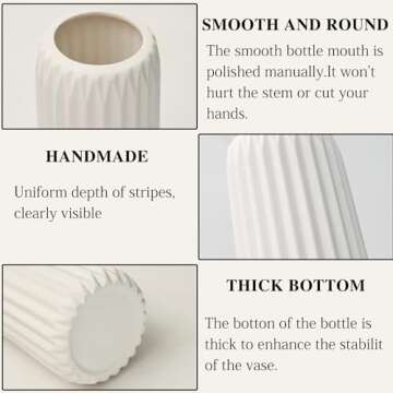 Sawoake White Ceramic Vase Set of 3 Modern Minimalist Bohemian Home Decor Vase Farmhouse Rustic Mant...