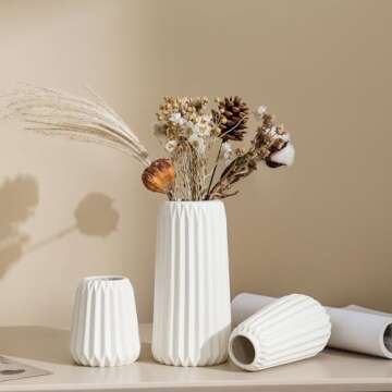 Sawoake White Ceramic Vase Set of 3 Modern Minimalist Bohemian Home Decor Vase Farmhouse Rustic Mantel and Shelf Decor Spacious Vase for Living Room Entryway Countertop Accents and Gift