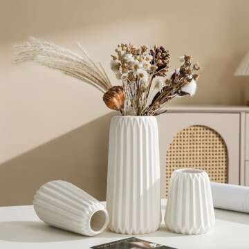 Sawoake White Ceramic Vase Set of 3 Modern Minimalist Bohemian Home Decor Vase Farmhouse Rustic Mantel and Shelf Decor Spacious Vase for Living Room Entryway Countertop Accents and Gift