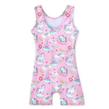 Girls Leotards for Gymnastics - Sparkly Biketard in Pink Unicorn Design