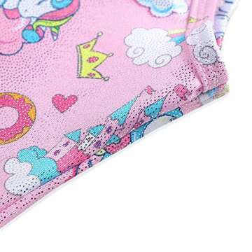 Girls Leotards for Gymnastics 5t Size 5-6x 5-6 Years Old With Shorts Unicorn Castle Pinkish Pink Sparkly Biketard