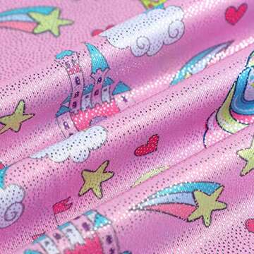Girls Leotards for Gymnastics 5t Size 5-6x 5-6 Years Old With Shorts Unicorn Castle Pinkish Pink Sparkly Biketard