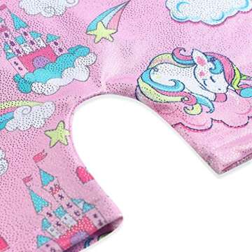 Girls Leotards for Gymnastics 5t Size 5-6x 5-6 Years Old With Shorts Unicorn Castle Pinkish Pink Sparkly Biketard