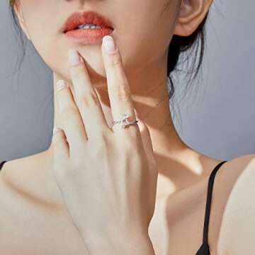 CZ Airplane Open Statement Rings S925 Sterling Silver for Women Crystal Diamond Travel Souvenir Adju...