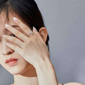 CZ Airplane Open Statement Rings S925 Sterling Silver for Women Crystal Diamond Travel Souvenir Adjustable Wrap Cuff Eternity Promise Engagement Ring Finger Band Dainty Jewelry Gifts