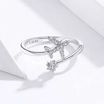 CZ Airplane Open Statement Rings S925 Sterling Silver for Women Crystal Diamond Travel Souvenir Adjustable Wrap Cuff Eternity Promise Engagement Ring Finger Band Dainty Jewelry Gifts