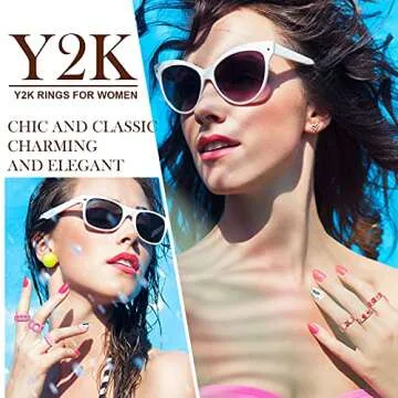 Hicarer 12 Pcs Y2k Rings Hot Pink Rings Colorful Resin Acrylic Rings Chunky Rings Vintage Knuckle Ri...