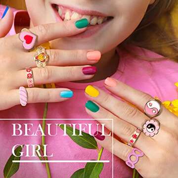 Hicarer 12 Pcs Y2k Rings Hot Pink Rings Colorful Resin Acrylic Rings Chunky Rings Vintage Knuckle Rings Trendy Rings for Women