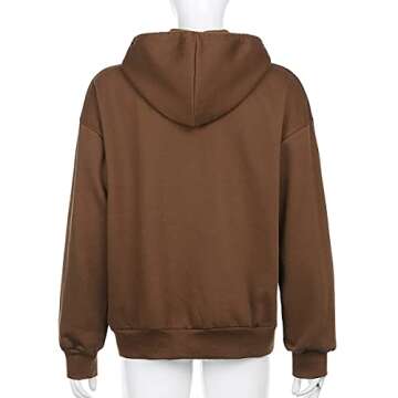 Meladyan Women's Oversized Zip Up Fleece Hoodie with Pockets - Brown, Medium