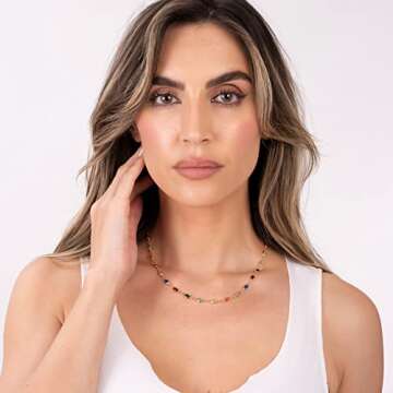 Barzel 18K Gold Plated Oval Multicolor Stone Crystal Necklace for Women - Made In Brazil