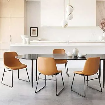 LUE BONA Roxana Modern Industrial Faux Leather Indoor Outdoor Kitchen Dining Chair (ALX-Whiskey Brown, 2 PCS 18Inch Dining Chair)