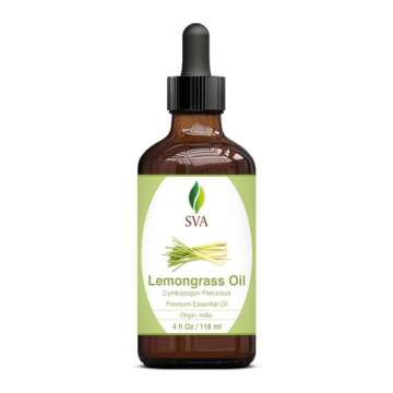 SVA Lemongrass Essential Oil – 4 Fl Oz – 100% Natural Lemongrass Oil - for Diffuser, Hair Care, Face, Skin Care, Aromatherapy, Scalp and Body Massage, Soap and Candle Making - with Dropper