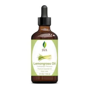 SVA Lemongrass Essential Oil – 4 Fl Oz – 100% Natural Lemongrass Oil - for Diffuser, Hair Care, Face, Skin Care, Aromatherapy, Scalp and Body Massage, Soap and Candle Making - with Dropper
