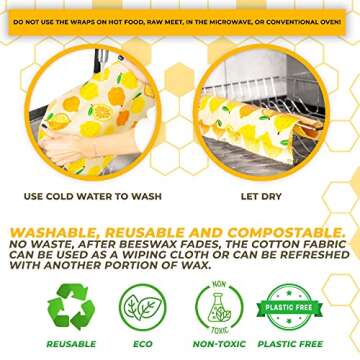 Reusable Beeswax Food Wraps Set – 9 Pcs Assorted Sustainable Beeswax Wrap, Washable Wax Wrapping, Bread Sandwich Storage Wax Covers (3 Each for Small, Medium, and Large)
