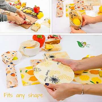 Reusable Beeswax Food Wraps Set – 9 Pcs Assorted Sustainable Beeswax Wrap, Washable Wax Wrapping, Bread Sandwich Storage Wax Covers (3 Each for Small, Medium, and Large)