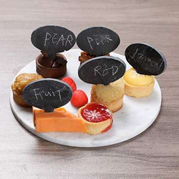 ACKEIVTO 12 Black Slate Cheese Markers Round - Small Rustic Farmhouse Decor Chalkboard Signs for Charcuterie Cheese Board Serving Tray Accessories