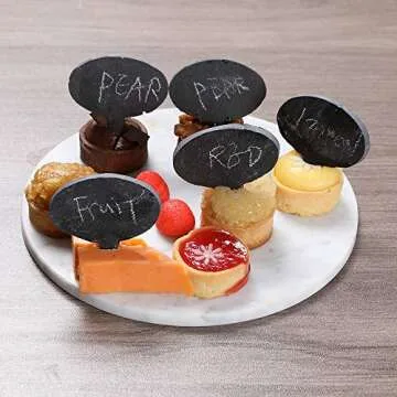 ACKEIVTO 12 Black Slate Cheese Markers Round - Small Rustic Farmhouse Decor Chalkboard Signs for Charcuterie Cheese Board Serving Tray Accessories
