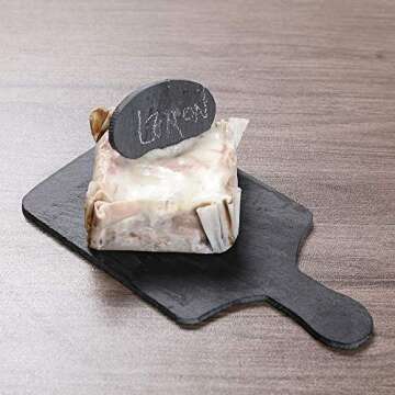 ACKEIVTO 12 Black Slate Cheese Markers Round - Small Rustic Farmhouse Decor Chalkboard Signs for Charcuterie Cheese Board Serving Tray Accessories