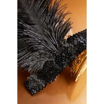 BABEYOND 1920s Flapper Headband Roaring 20s Sequined Showgirl Headpiece Great Gatsby Headband with Black Feather