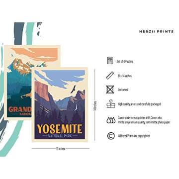 HerZii Prints National Park Posters & Prints - Vintage Mountain Art Set | Nature Decor