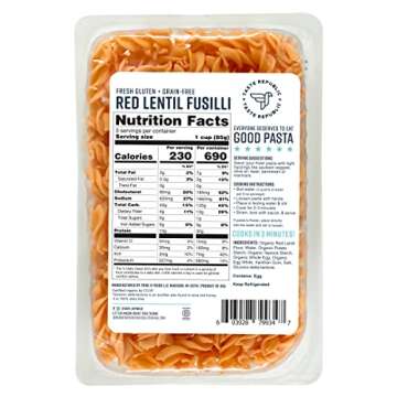 Red Lentil Fusilli | Grain-Free, Gluten-Free, Fresh Organic Noodles | Cooks in Just 3 Minutes | Taste Republic | Frozen, 9oz (6 pack)