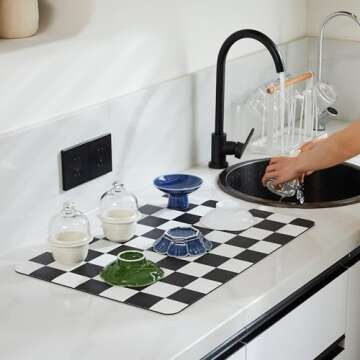 Ohocut Checkered Dish Drying Mat for Kitchen Counter, Coffee Bar, Coffee Station Accessories, Retro ...