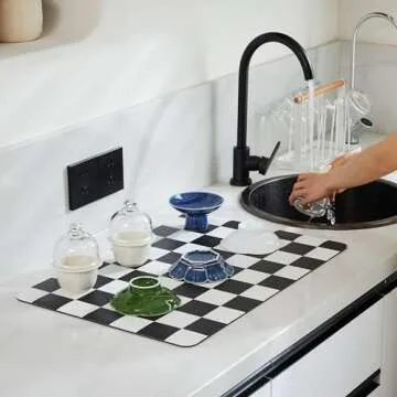 Ohocut Checkered Dish Drying Mat for Kitchen Counter, Coffee Bar, Coffee Station Accessories, Retro ...
