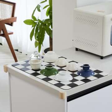 Ohocut Checkered Dish Drying Mat for Kitchen Counter, Coffee Bar, Coffee Station Accessories, Retro Cute Aesthetic Absorbent Coffee Mat Kitchen Drying Mat Easy Clean, Black Checkered 12" x 19"