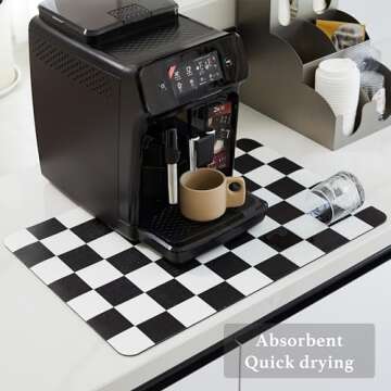 Ohocut Checkered Dish Drying Mat for Kitchen Counter, Coffee Bar, Coffee Station Accessories, Retro Cute Aesthetic Absorbent Coffee Mat Kitchen Drying Mat Easy Clean, Black Checkered 12" x 19"