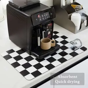 Ohocut Checkered Dish Drying Mat for Kitchen Counter, Coffee Bar, Coffee Station Accessories, Retro Cute Aesthetic Absorbent Coffee Mat Kitchen Drying Mat Easy Clean, Black Checkered 12" x 19"