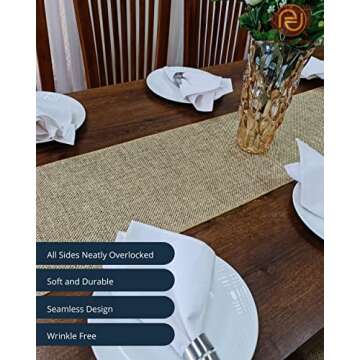 Parfair Dessin 13x48 inch 4Ft Burlap Jute Textured Polyester High Density 650 GSM Fabric Table Runner Dresser Dining Wedding Party Fall Decorations : Natural
