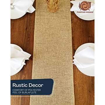 Parfair Dessin 13x48 inch 4Ft Burlap Jute Textured Polyester High Density 650 GSM Fabric Table Runner Dresser Dining Wedding Party Fall Decorations : Natural