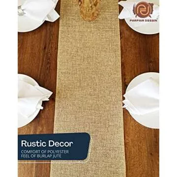 Parfair Dessin 13x48 inch 4Ft Burlap Jute Textured Polyester High Density 650 GSM Fabric Table Runner Dresser Dining Wedding Party Fall Decorations : Natural