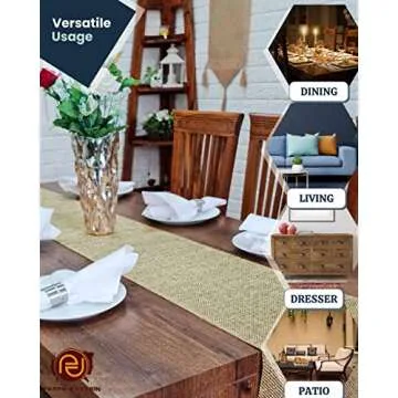 Parfair Dessin 13x48 inch 4Ft Burlap Jute Textured Polyester High Density 650 GSM Fabric Table Runner Dresser Dining Wedding Party Fall Decorations : Natural