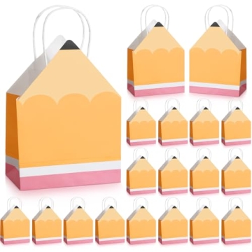 Feifeiya Cute Pencil Shaped Teacher Gift Bags - 12 Pcs Bulk with Handle