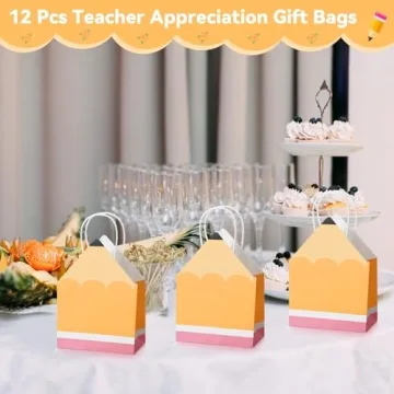Cute Pencil Shaped Teacher Gift Bags - 12 Pack