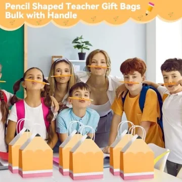 Cute Pencil Shaped Teacher Gift Bags - 12 Pack