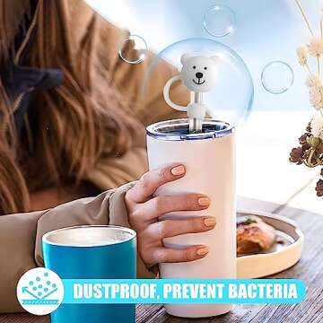 Liskum 3 Pack Straw Covers Compatible with Stanley 30 40 OZ accessories Tumbler Cups Cartoon Soft Straw Protector Cover - BPA Free Soft Silicone, 9-10mm, bear