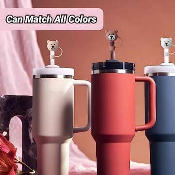 Liskum 3 Pack Straw Covers Compatible with Stanley 30 40 OZ accessories Tumbler Cups Cartoon Soft Straw Protector Cover - BPA Free Soft Silicone, 9-10mm, bear