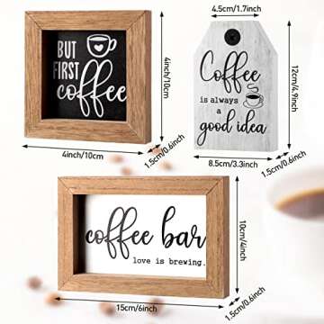3 Pieces Coffee Bar Decor Sign Set - Rustic Wooden Kitchen Signs