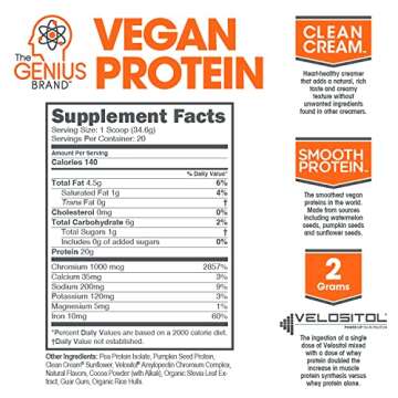 Genius Vegan Protein Powder, Chocolate - Plant-Based Lean Muscle Building Shake for Men & Women - Pe...