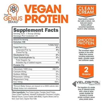 Genius Vegan Protein Powder, Chocolate - Plant-Based Lean Muscle Building Shake for Men & Women - Pe...