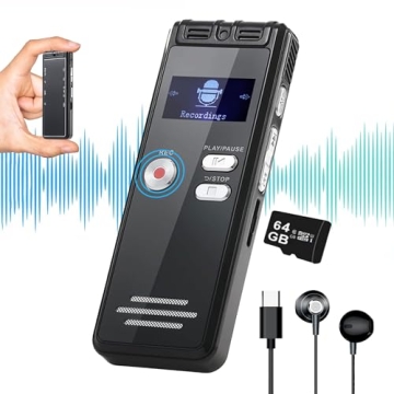 64GB Digital Voice Activated Recorder - 4552 Hours Audio, Dual MIC