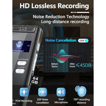 64GB Voice Activated Recorder with Dual MIC