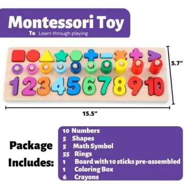 BEKILOLE Wooden Montessori Toys for Kids Toddler Number Puzzles Sorter Counting Shape Stacker Stacking Game Preschool Toys for Boy Girl Learning Education Math Blocks 1 Year Old Girl Gifts and Beyond