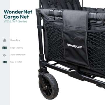 WONDERFOLD Heavy Duty Stroller Wagon Cargo Net for Extra Storage Space with Super Stretchable Netting & Large Storage Capacity (Fits W2 & W4 Wagons Only), Black
